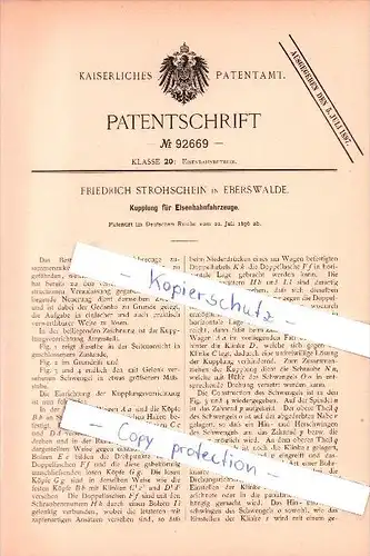 Original Patent - Friedrich Strohschein in Eberswalde , 1896 ,  Kupplung für Eisenbahn , Zug , Bahn !!!