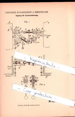 Original Patent - Friedrich Strohschein in Eberswalde , 1896 ,  Kupplung für Eisenbahn , Zug , Bahn !!!