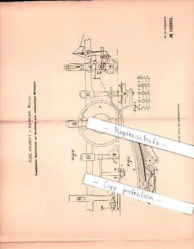 Original Patent - Carl Axamitt in Balingen , 1898 , Französischer Rundwirkstuhl , Weberei , Flechterei !!!