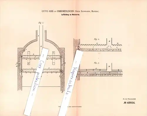 Original Patent - Otto Riss in Obermedlingen / Medlingen , 1889 , Leitung für Malzdarren , Bier , Brauerei , Alkohol !!!