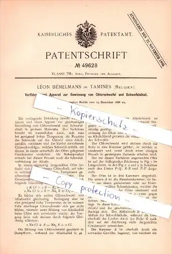 Original Patent - Léon Mémemans in Tamines / Sambreville , 1888, Gewinnung von Chlorschwefel und Schwefelalkali , Chemie