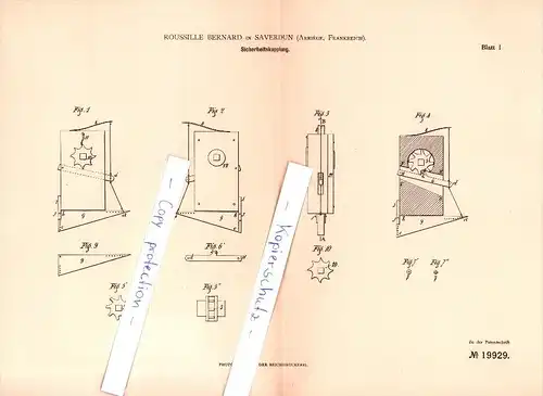 Original Patent - Roussille Bernard dans Saverdun , Ariege , 1881 , embrayage de sécurité , génie mécanique !!!