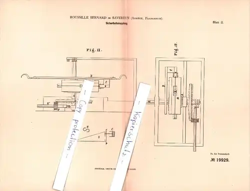 Original Patent - Roussille Bernard dans Saverdun , Ariege , 1881 , embrayage de sécurité , génie mécanique !!!