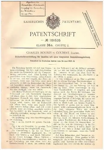 Original Patent -  Charles Mourey dans Coubert , 1906 , Dispositif de sécurité pour four à gaz , chauffage !!!