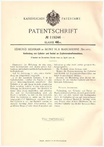 Original Patent - Edmond Heirman in Mont sur Marchienne , 1900 , Bau von Motoren , Motorenbau , Maschinenbau !!!
