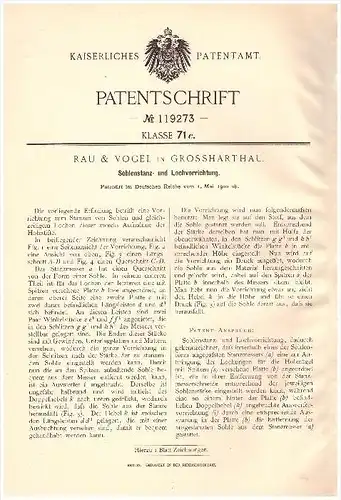 Original Patent - Rau & Vogel Großhartau i. Sachsen ,1900, Stanzvorrichtung für Sohlen , Schuhmacher , Schuster , Schuhe
