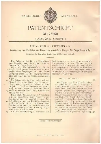 Original Patent - Fritz Foth in Schwerin i. Mecklenburg , 1905 , Zuggardinen - Vorrichtung , Rausstatter , Gardinen !!!