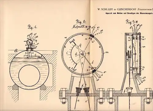 Original Patent - W. Schuldt in Gleschendorf b. Scharbeutz , 1894 , Apparat für Dampfkessel , Dampfmaschine , Lübeck !!!