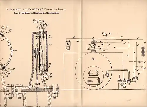 Original Patent - W. Schuldt in Gleschendorf b. Scharbeutz , 1894 , Apparat für Dampfkessel , Dampfmaschine , Lübeck !!!