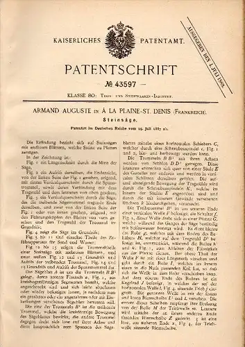 Original Patent -  Armand Auguste dans La Plaine Saint-Denis , 1887 , Vu pour la pierre !!!