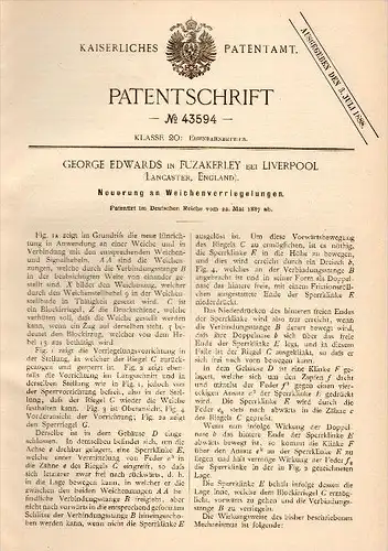 Original Patent - George Edwards in Fazakerley b. Liverpool , 1887 , Lock for tracks , railway !!!