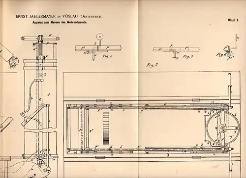Original Patent -  Ernst Jaegermayer in Vöslau , 1887 , Messapparatt für Wolle !!!