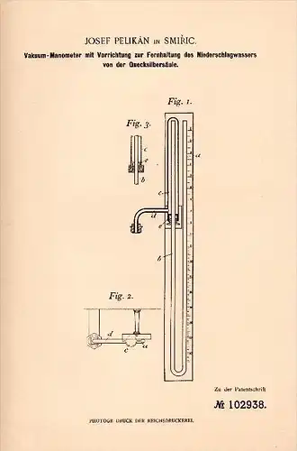 Original Patent - Josef Pelikán in Smiric , 1898 , Skalice u Smi&#345;ic , Vacuum - Manometer !!!