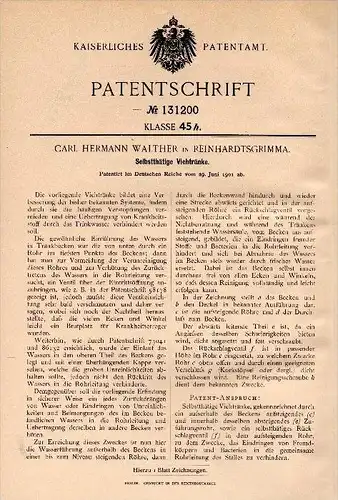 Original Patent - C. H. Walther in Reinhardtsgrimma b. Glashütte i.S., 1901, selbsttätige Viehtränke , Viehzucht , Agrar