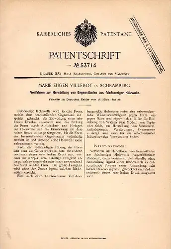 Original Patent - Marie Eugen Villeroy in Schramberg , 1890 , Herstellung von Gegenständen aus feiner Wolle , Boch !!!