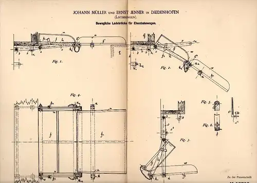 Original Patent - E. Jenner et J. Müller dans Diedenhofen / Thionville , 1890 , mobile pour chemin de fer !!!