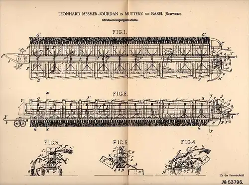 Original Patent - L. Mesmer-Jourdan in Muttenz b. Arlesheim , 1890, Maschine für Straßenreinigung , Kehrmaschine , Base