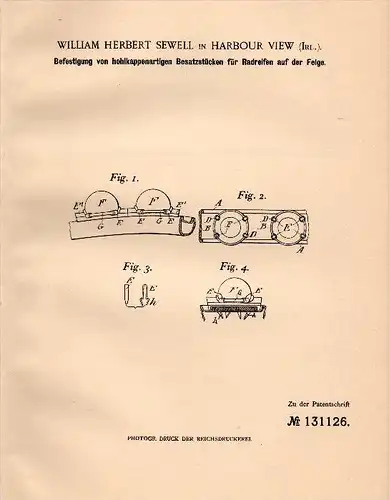 Original Patent - W.H. Sewell in Harbour View , Ireland , 1899 , Attachment for tires !!!