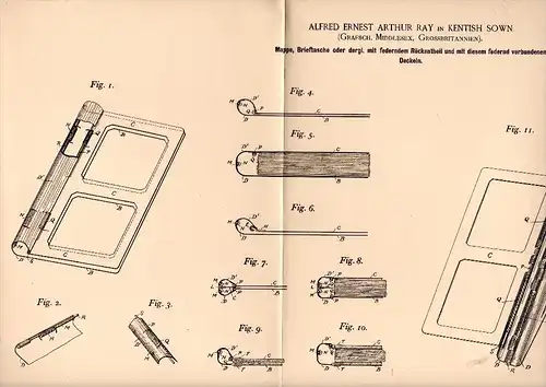 Original Patent - A.E. Ray in Kentish Town , 1894 , Wallet with spring-loaded cover , London !!!