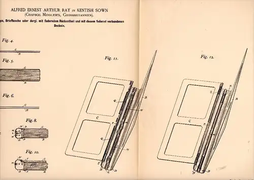 Original Patent - A.E. Ray in Kentish Town , 1894 , Wallet with spring-loaded cover , London !!!