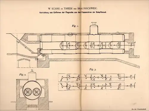 Original Patent - W. Kühne in Thiede b. Salzgitter , 1894 , Entfernung von Flugasche aus Dampfkesseln !!!