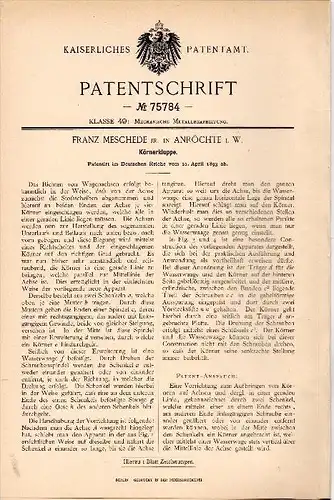 Original Patentschrift - Franz Meschede in Anröchte i.W., 1893 , Körnerkluppe , Wagenbau , Metallbau !!!