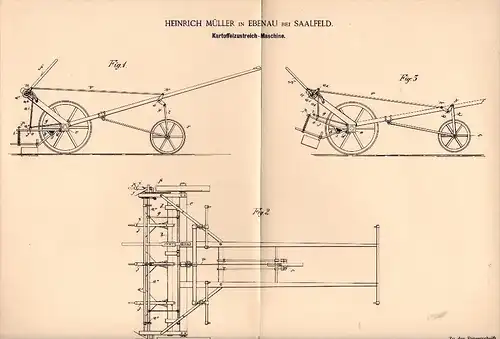 Original Patentschrift - Heinrich Müller in Ebenau b. Saalfeld , 1893, Kartoffel - Maschine , Landwirtschaft , Metallbau