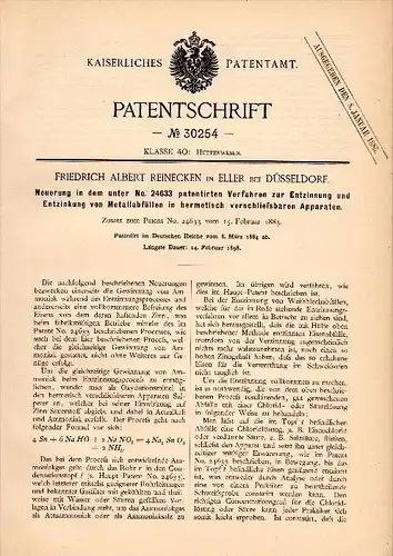 Original Patentschrift - F. Reinecken in Eller b. Düsseldorf , 1884 , Enzinkung von Metall , Metallbau !!!