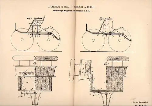 Original Patentschrift - J. Kmoch in Egeln , 1884 , Klappsitze für Phaetons , Wagenbau , Kutsche , Droschke !!!