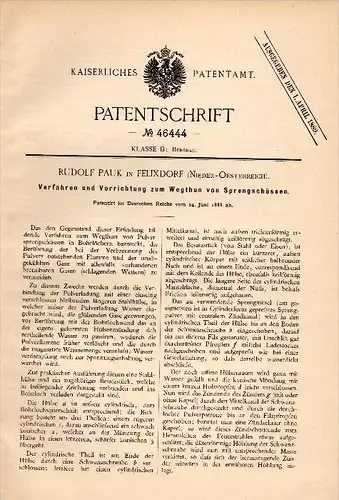 Original Patentschrift - Rudolf Pauk in Felixdorf b. Wien , 1888 , Apparat zur Sprengung , Bergbau !!!