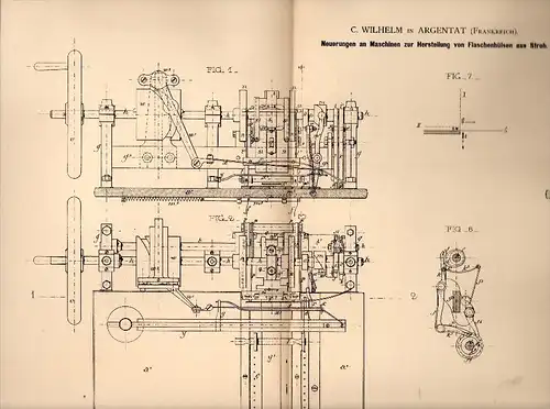 Original Patentschrift - C. Wilhelm dans Argentat , 1881 , Machine pour paillons pour bouteilles !!!