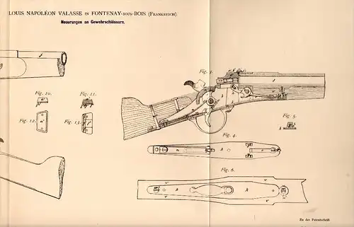 Original Patentschrift - L. Napoléon Valasse dans Fontenay sous Bois ,1881 , Serrure de pistolet, arme à feu !!!