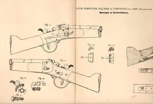 Original Patentschrift - L. Napoléon Valasse dans Fontenay sous Bois ,1881 , Serrure de pistolet, arme à feu !!!