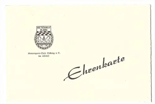 Ehrenkarte MSC Olching , Speedway 1964 , Sandbahn , Grasbahn , Bahnsport , ADAC , Hr. Gebhardt !!!