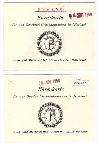 3x Ehrenkarte Grasbahnrennen Miesbach 1959/60 , Sandbahn , Grasbahn , Bahnsport , ADAC !!!