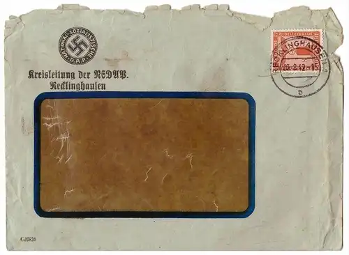 Briefumschlag , Kreisleitung der NSDAP Recklinghausen 1942 !!!