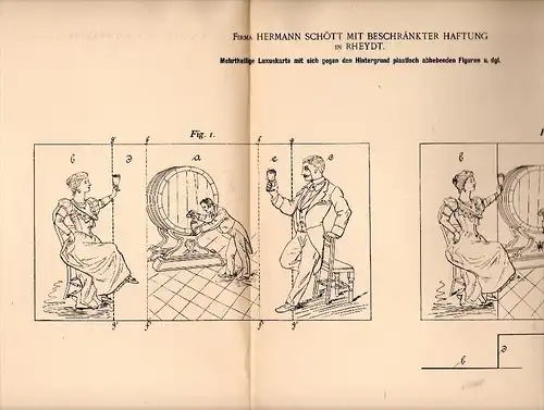 Original Patentschrift - mehrteilige Luxuskarte , plastisch , 1895, Hermann Schött in Rheydt , Postkarte , Ansichtskarte