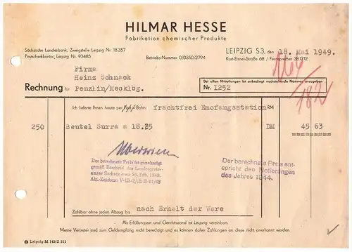 Hilmar Hesse in Leipzig , 1949 , Chemische Fabrik !!!