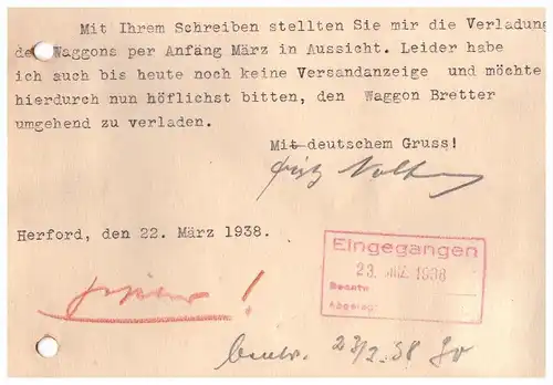 Holzhandlung F. Nolting in Herford i. Westf. , 1938 , Sägewerk , Deutsches Reich !!!