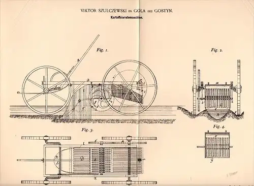 Original Patentschrift - V. Szulczewski in Gola b. Gostyn / Gostingen , 1893 , Kartoffel - Erntemaschine , Agrar !!!