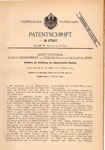 Original Patentschrift -  Etienne Ritter von Scanavi und A. Gentzsch in Wien , 1893 ,  vulkanisierbares Schellack !!!
