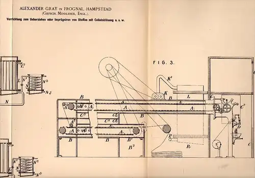 Original Patentschrift - Alexander Gray in Frognal , Hampstead , 1894 , Impregnation of fabrics with celluloid , London