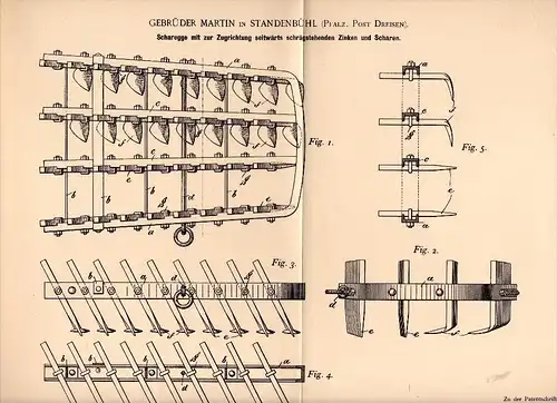 Original Patentschrift - Gebr. Martin in Standenbühl b. Göllheim , Pfalz , 1894 , Scharegge , Landwirtschaft , Dreisen !