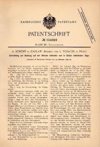 Original Patentschrift - A. Schöpp in Caslav / Czaslau , 1898 , Eisenbahn - Sicherheitseinrichtung , L. Vojacek in Prag