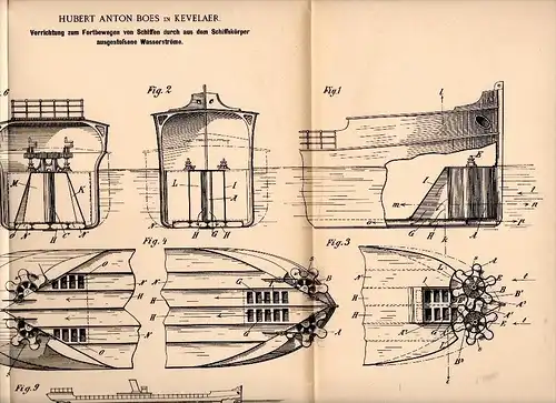 Original Patentschrift - Hubert Anton Boes in Kevelaer , 1898 , Wasserstromausstoß zur Schiff - Fortbewegung , Schiffbau