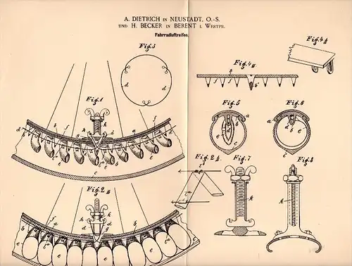 Original Patentschrift -  H. Becker in Berent / Ko&#347;cierzyna und Neustadt / Prudnik , 1898 , Fahrrad - Luftreifen !!