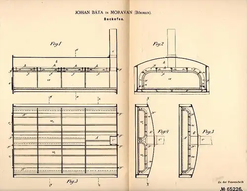 Original Patentschrift - Johan Báta in Moravan / Moravany nad Váhom , 1892 , Backofen , Bäckerei , Bäcker , Böhmen !!!