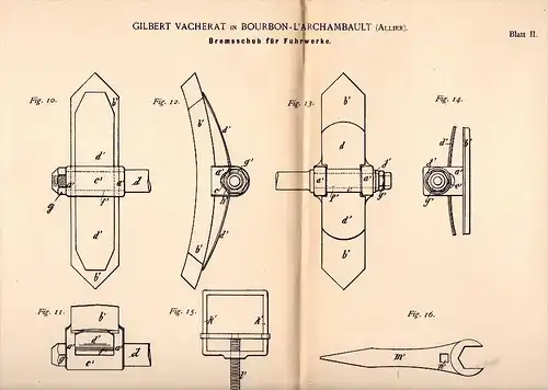 Original Patentschrift - G. Vacherat dans Bourbon l’ Archambault , Allier , 1890 , Frein pour wagon , voiture , taxi !!!
