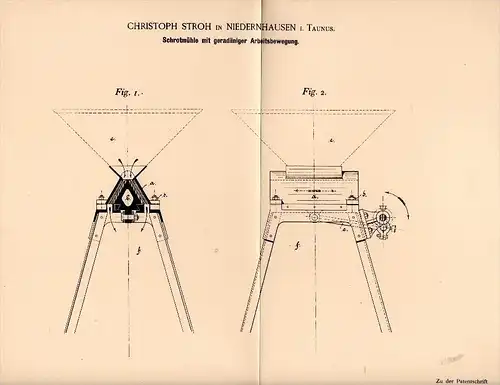 Original Patentschrift - Ch. Stroh in Niederhausen i. Taunus , 1894 , Schrotmühle , Mühle , Müller , Landwirtschaft !!!