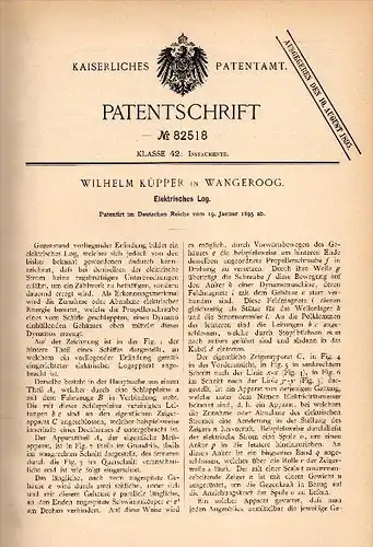 Original Patentschrift - Wilhelm Küpper in Wangerooge , 1895 , elektrisches Log , Schiffbau , Wangeroog !!!